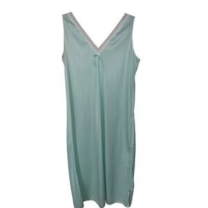 Vintage Montgomery Ward Nightgown Large Long Mint Green Nylon Maxi Grannycore